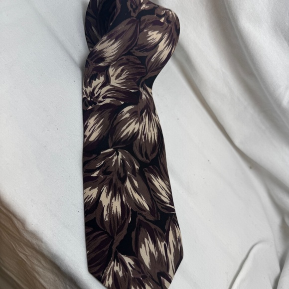 Osacr De La Renta Tie 100% Silk Vintage Brown Beige Floral Print Business Classi - Picture 5 of 7